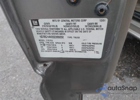 2002 GMC Sierra 1500 Sle из США, поврежденный, VIN 1GTEC14V22Z209232